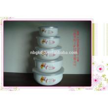 quality guarantee 5 pcs enamel ice bowl with plastic cover colorful flower